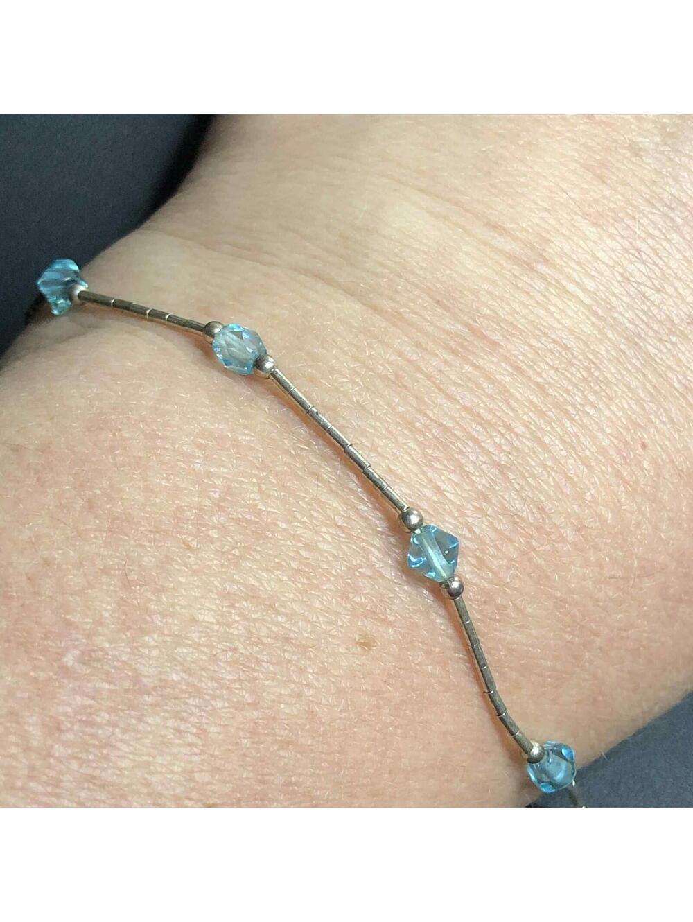 5949 Vintage liquid Sterling silver Blue charm station bracelet 7"